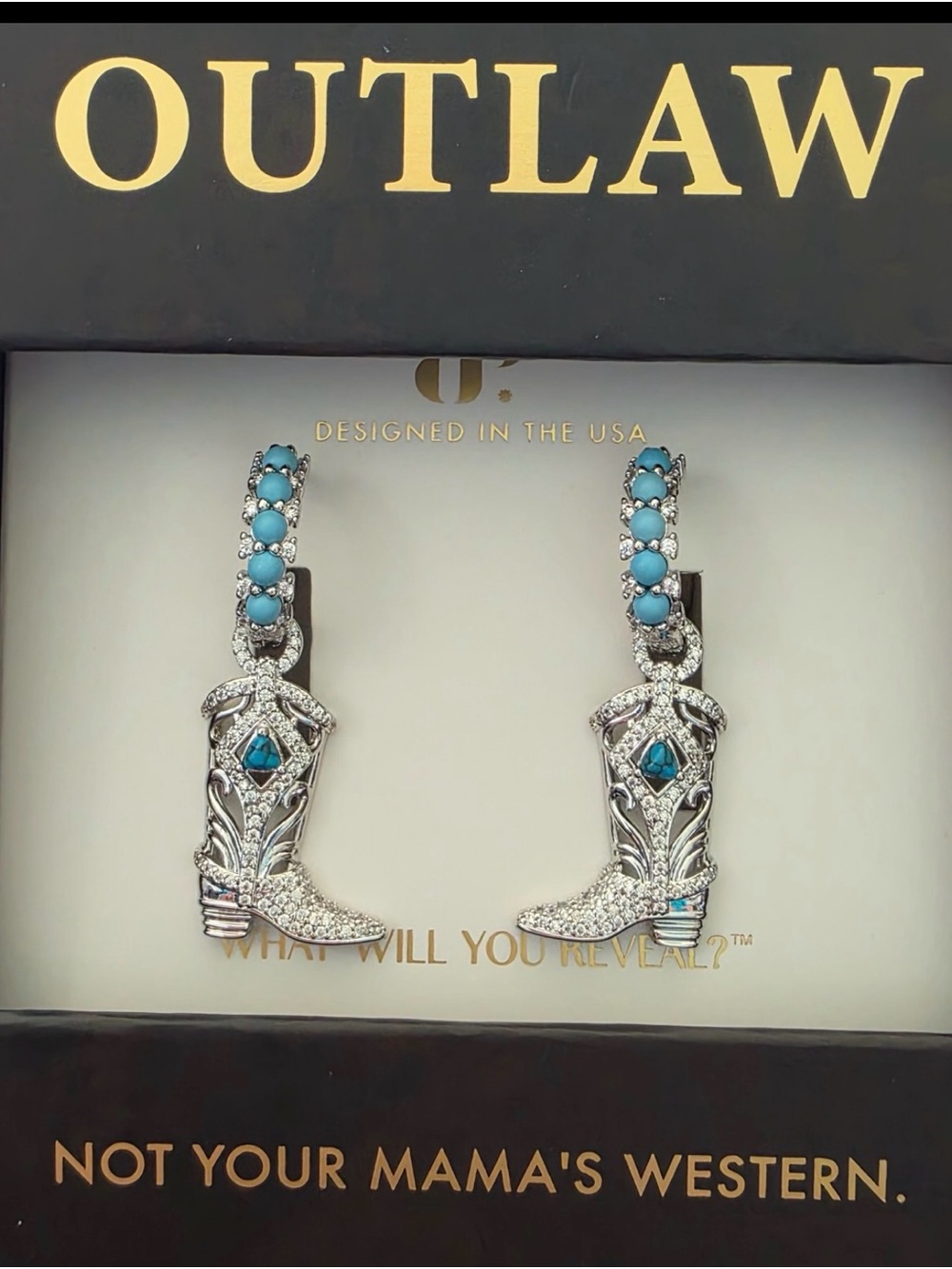 Turquoise Crystal Cowboy Boot Earrings by